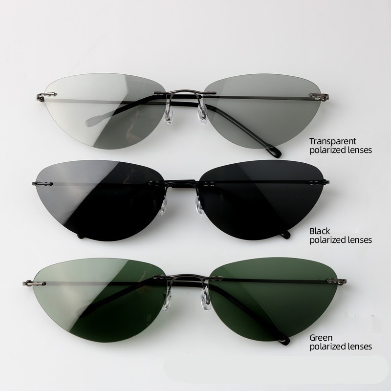 패션 무테 선글라스, 캣아이 형태, 금속 프레임, 편광 - Fishing Sunglasses Polarized 리뷰 및 가격